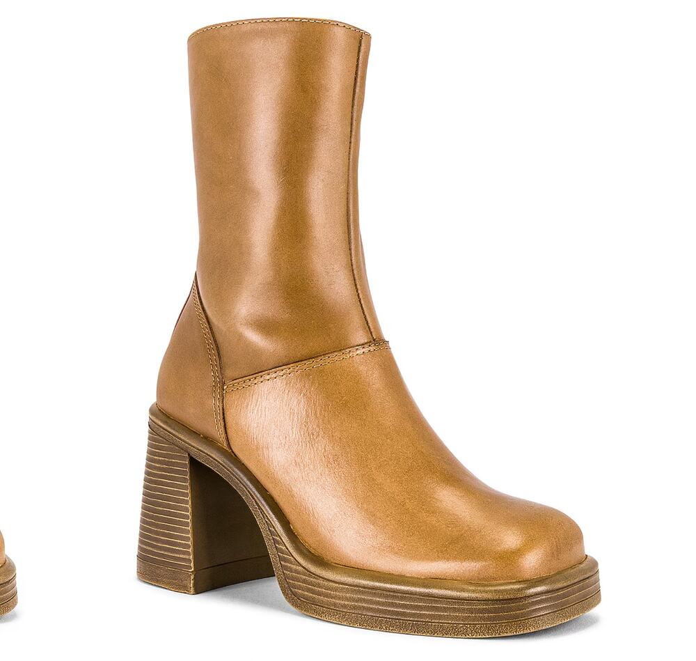 Steve Madden Fantsie Tan Heel Leather Booties Size 10